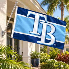 Tampa Bay Rays Horizontal Stripe Flag – Deluxe 3×5 — AI lifestyle illustration, Florida porch display; pole and hardware sold separately