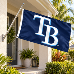 Tampa Bay Rays Team Flag 3×5 — AI lifestyle illustration, Florida porch display; pole and hardware sold separately