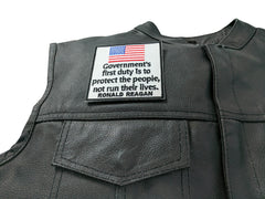 Government's First Duty is to Protect the People, Not Run Their Lives, Ronald Reagan Patriotic Iron on Patch - 3.5x3.5 inch