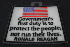 Government's First Duty is to Protect the People, Not Run Their Lives, Ronald Reagan Patriotic Iron on Patch - 3.5x3.5 inch