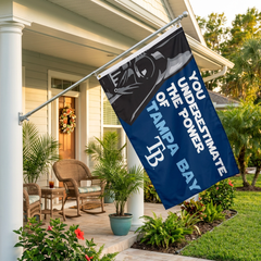 Tampa Bay Rays Darth Vader flag on an angled porch flagpole at a coastal Florida home