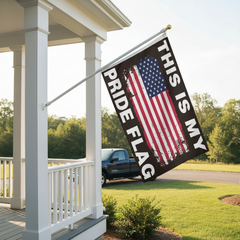 American flag with text 'This is my pride flag' on a white background