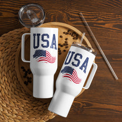 Travel mug with a handle fall theme