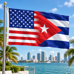 USA–Cuba flag featured in a Miami waterfront setting