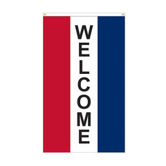 3x5 vertical Welcome flag with red, white and blue stripes