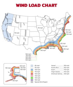 ASCE 7 Wind Load Chart United States - Florida coastal areas highlighted 140-150+ MPH design wind speeds