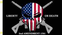 2nd Amendment Liberty or Death 1791 Punisher Skull Flag - Made in USA.