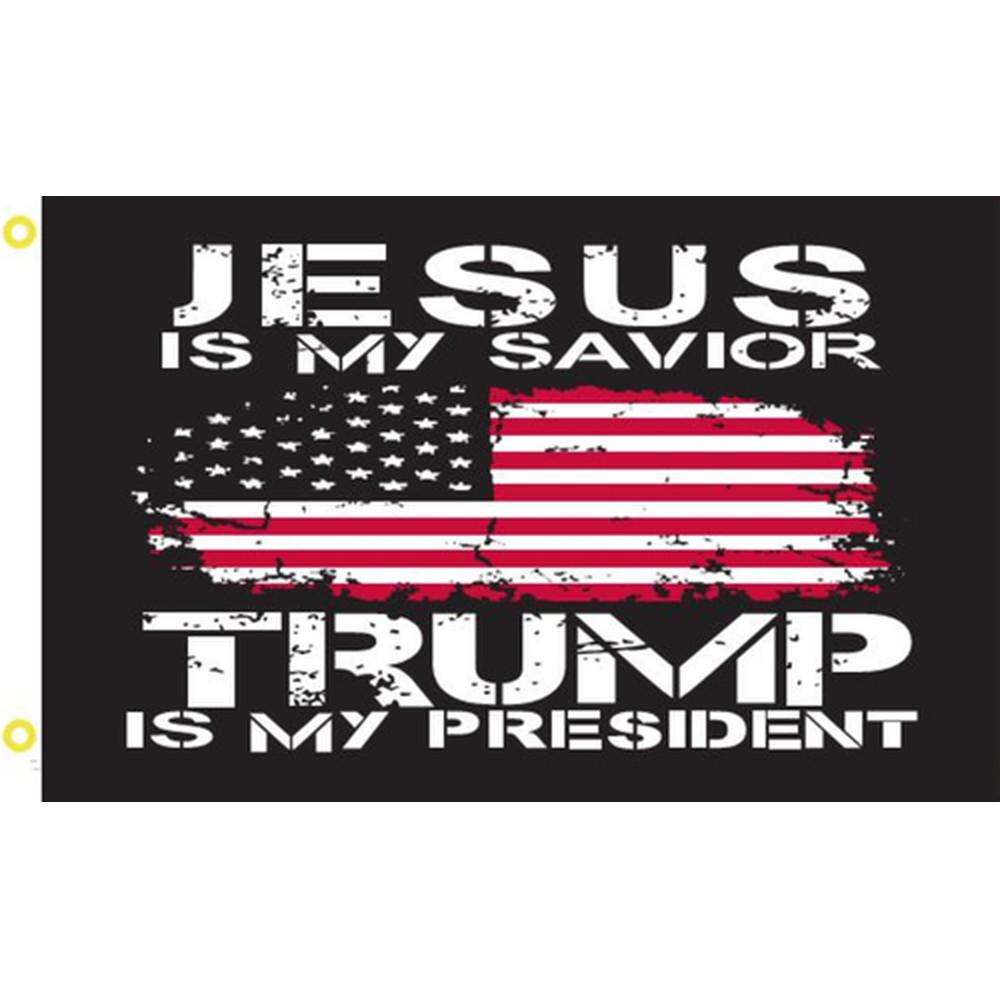 Jesus Is My Savior and Trump Is My President Double Sided Flag - Rough Tex.