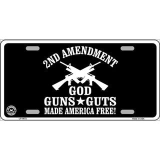 2nd Amendment God Guns Guts Made America Free License Plate - Made in USA