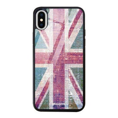 Glass Case Cover:UK flag- Wood texture.