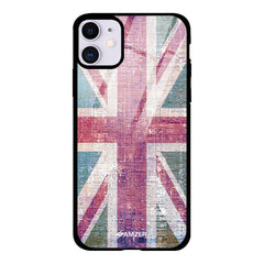 Glass Case Cover:UK flag- Wood texture.
