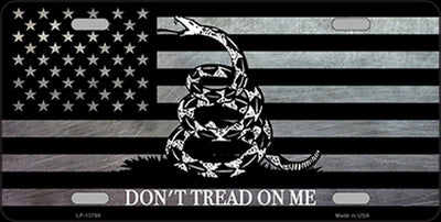 Black Tactical Don't Tread On Me American Flag License Plate.