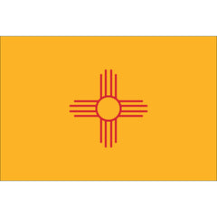 The flag of New Mexico featuring a red sun symbol on a gold background, with brass grommets for attachment.