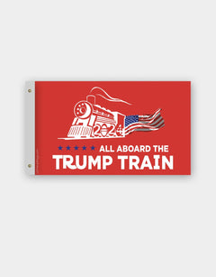 All Aboard The Trump Train 2024 Flag Red Nylon Made in USA