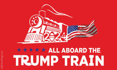 All Aboard The Trump Train 2024 Flag Red Nylon Made in USA