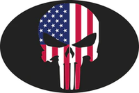 Punisher Skull Red White and Blue Oval Bumper Sticker