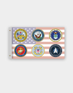 Six Military Branches Faded USA Flag Made in USA