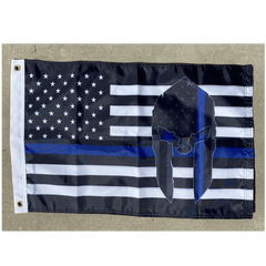 Police Spartan Helmet Thin Blue Line USA Flag - Made in USA Black Header.