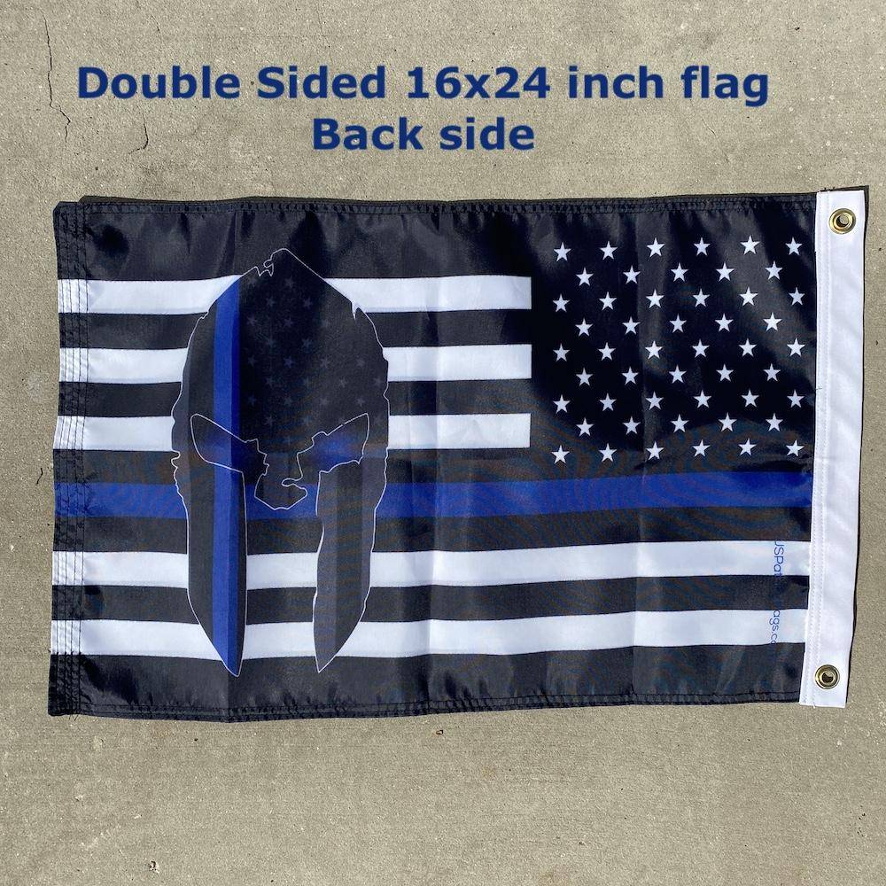 Police Spartan Helmet Thin Blue Line USA Flag - Made in USA Black Header.