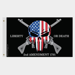 2nd Amendment Liberty or Death 1791 Punisher Skull Flag - Made in USA.