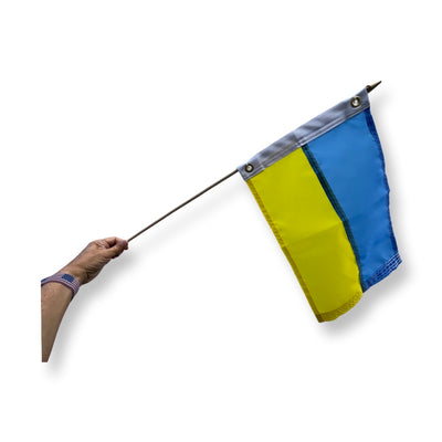 12x18 inch Ukrainian sewn Flag on a Stick.