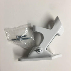 White Steel bracket at 90 degree angle with 1" screws.