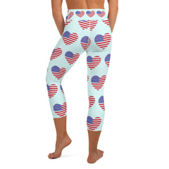 American Flag Heart Yoga Capri Leggings