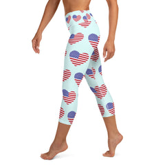 American Flag Heart Yoga Capri Leggings