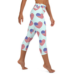 American Flag Heart Yoga Capri Leggings
