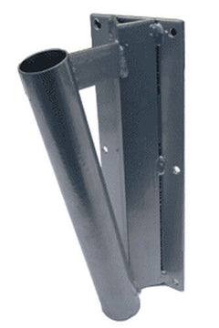 A dark gray metal mounting bracket with a cylindrical pole attached, shown against a plain white background.