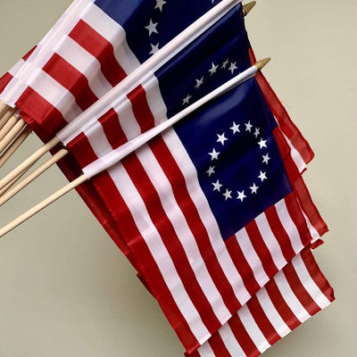 Betsy Ross Flag USA Patriotic Flag 12 x 18 inch on Stick.