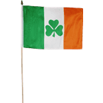 Ireland Flag with a Shamrock  12 X 18 in. On a Stick.