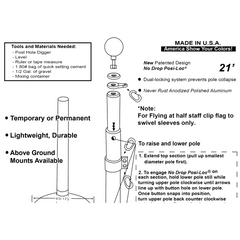 Telescoping Flag Pole Kit - 20 ft Aluminum Made in America.