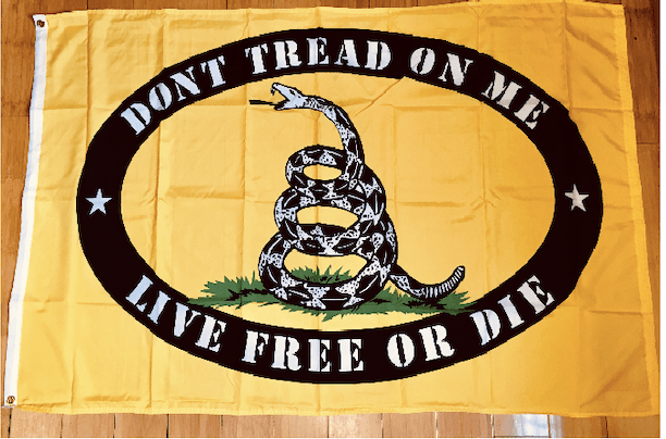 Gadsden Don't Tread On Me White on Black 2 x 3 Iron On Patch for
