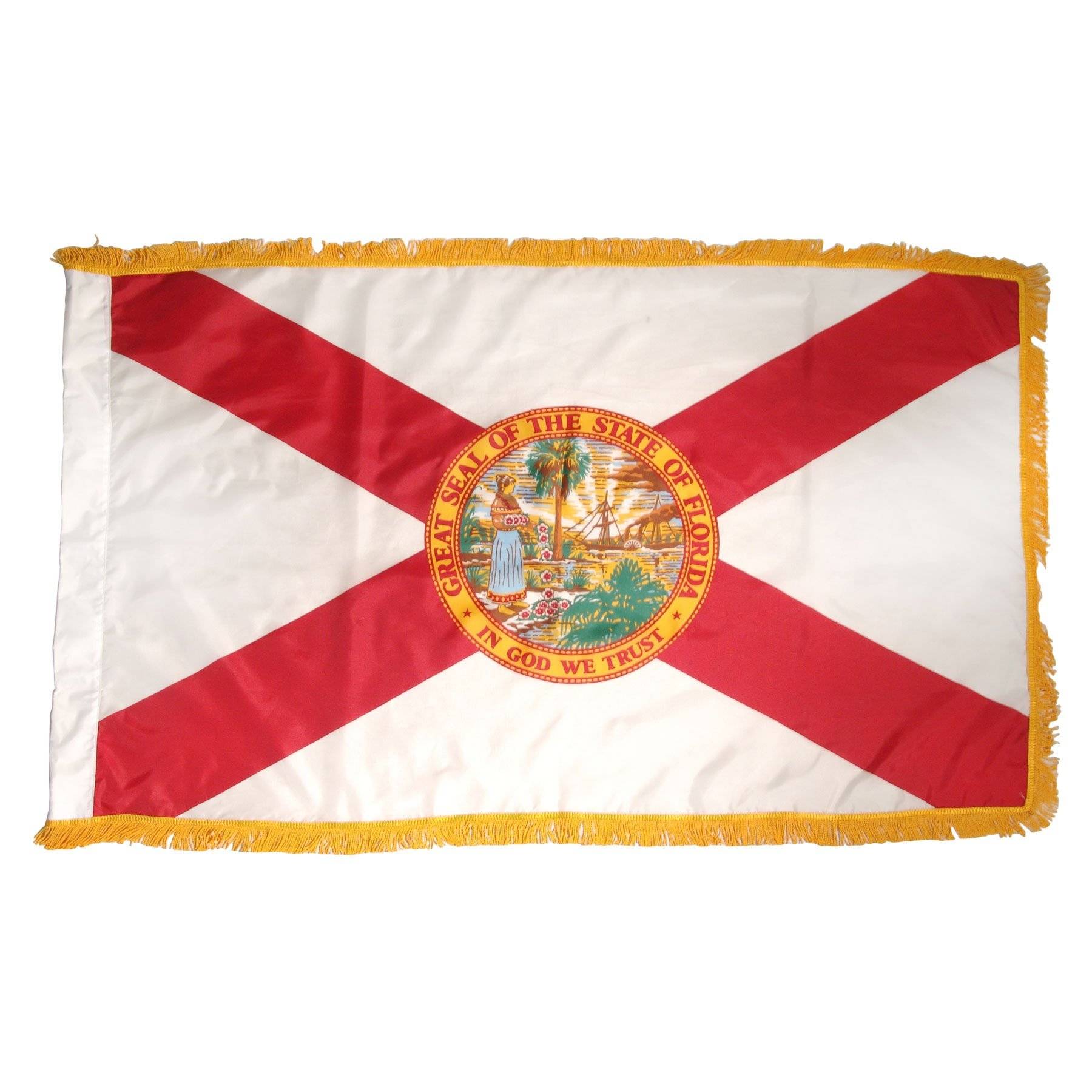 Florida Flag - Indoor sleeve hem with Fringe - All Sizes - Nylon Dyed Made in USA.