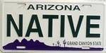 AZ Arizona Native License Plate.