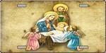 Joseph and Mary with Jesus and Angels Full Color License Plate.