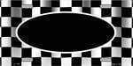 Waving Checkered Racing Flag License Plate - Ovals in the Middle Blank.