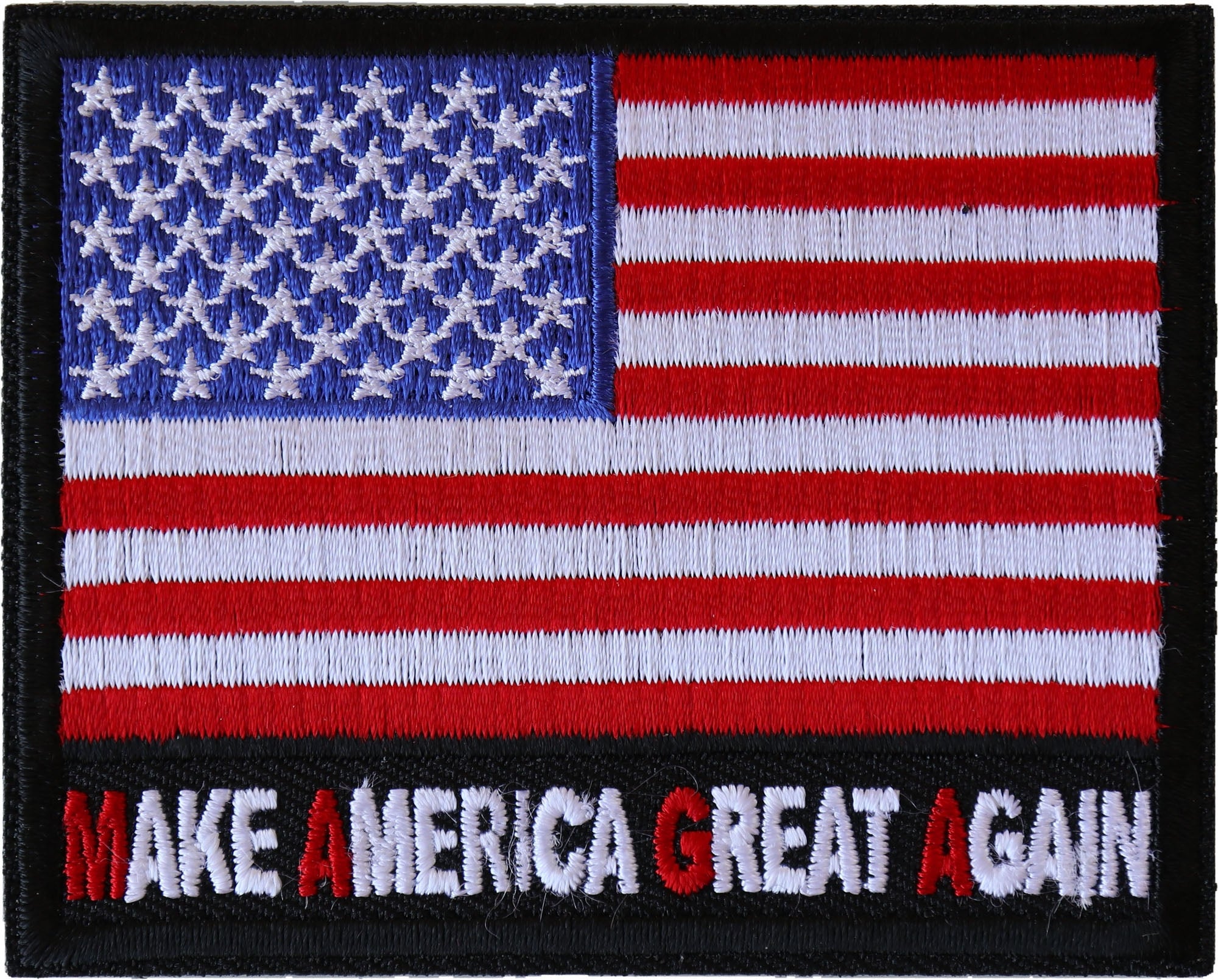 Make American Great Again US Flag Patch measures 2.5 x 3 inches