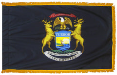 Michigan State Flag Pole Hem & Optional Fringe Nylon Made in USA.
