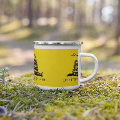 Gadsden Flag on Enamel Mug Don't Tread on Me.
