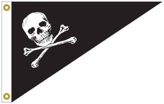 Jolly Roger Bow Pennant Nylon Dyed 10" x 15" Flag (USA Made).