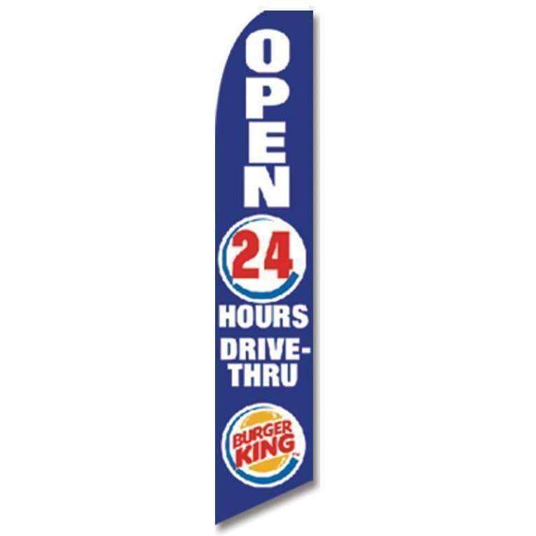 Blue Burger King Open 24 Hours Advertising Flag (Complete set).