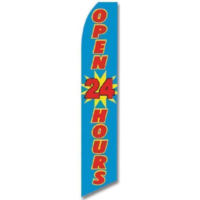 Blue Open 24 Hours Advertising Flag (Flag Only).
