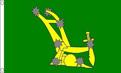 Green flag with a yellow anchor and gray stars graphic, plus a white hoist strip with two metal grommets on the left edge.