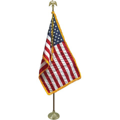 American Flag Freedom Flag Set Embroidered Fringe Flag 8 foot pole.