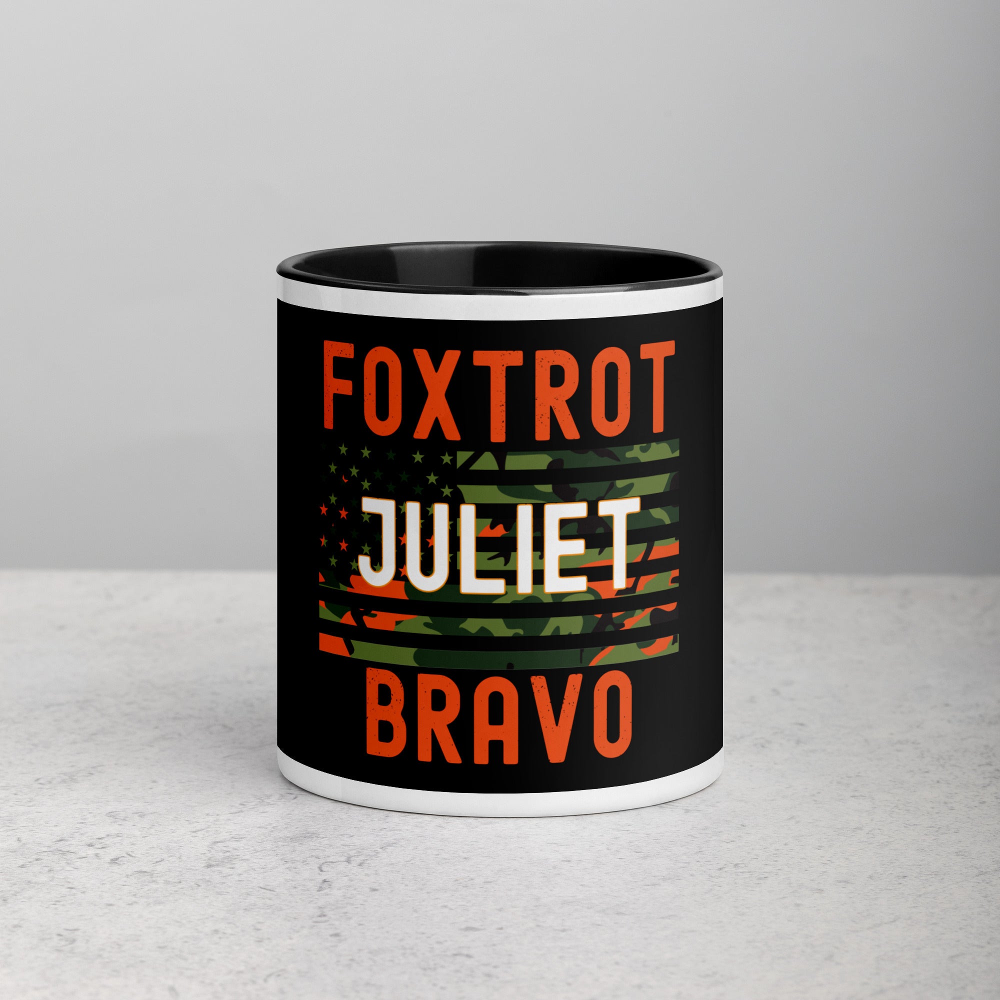 Foxtrot Juliet Bravo Mug with Color Inside