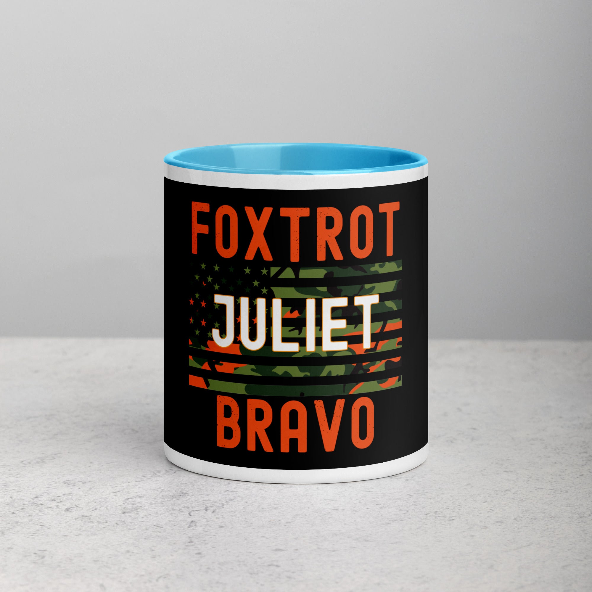 Foxtrot Juliet Bravo Mug with Color Inside
