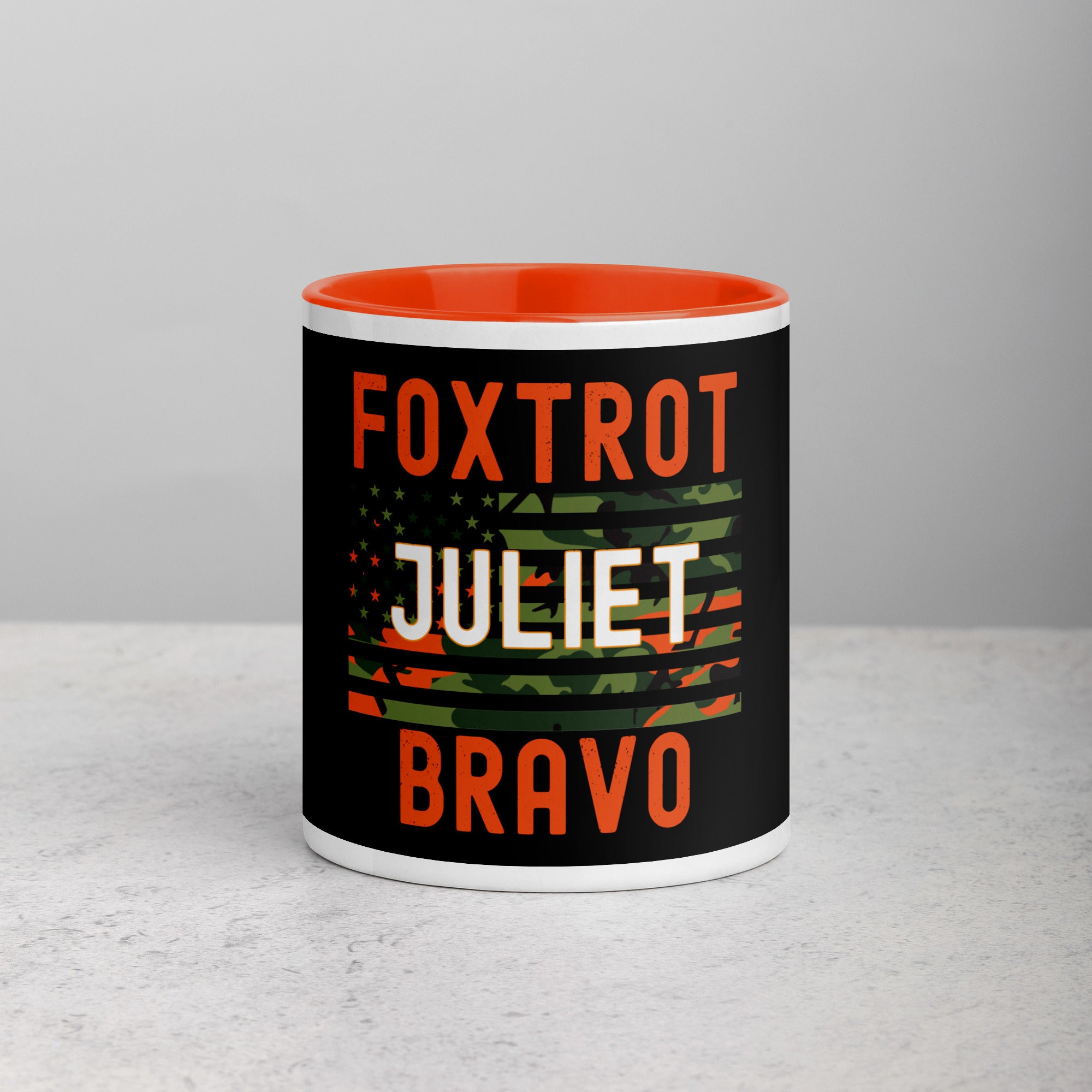Foxtrot Juliet Bravo Mug with Color Inside
