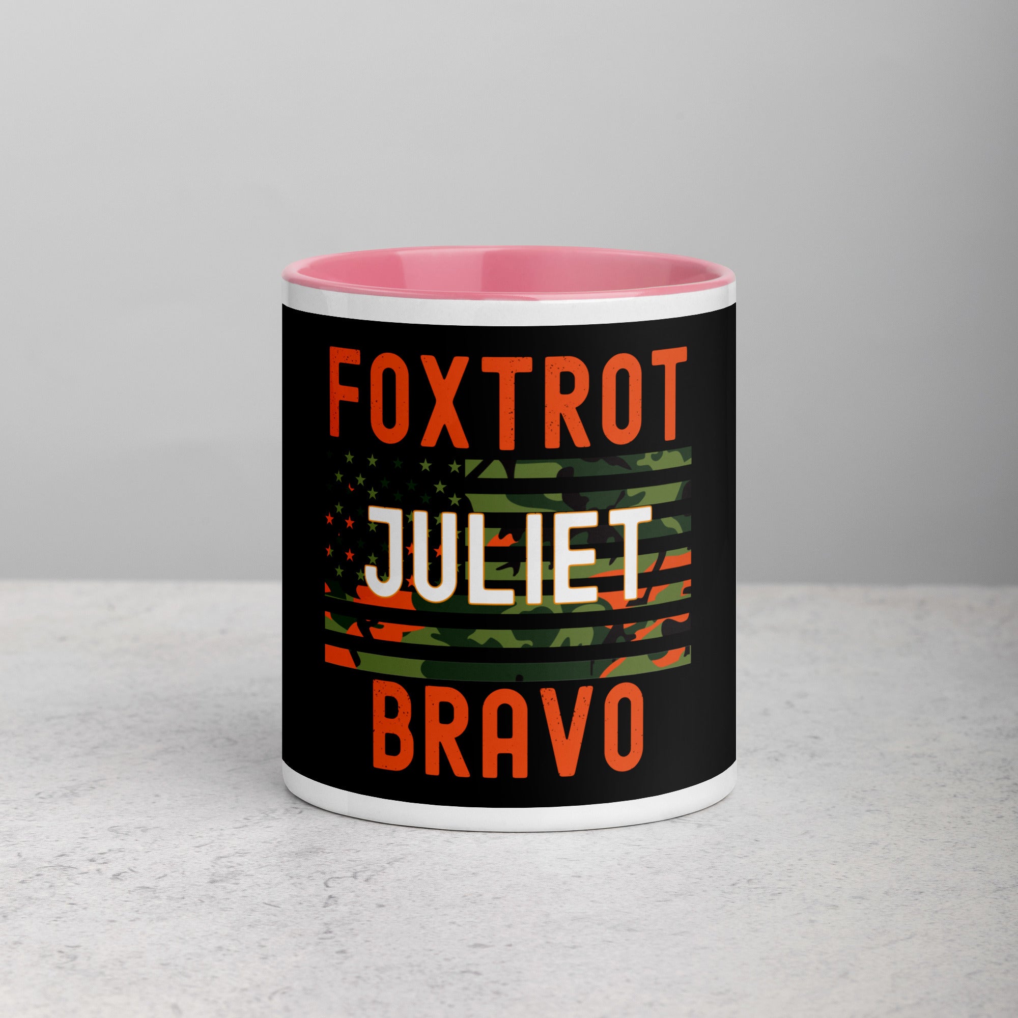 Foxtrot Juliet Bravo Mug with Color Inside